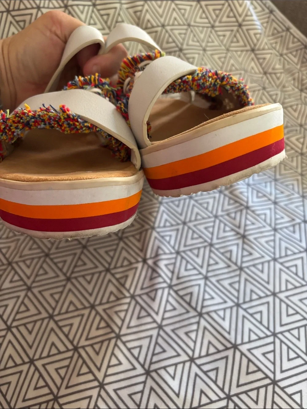 Muk Luks White Platform Slide Sandals with colorful Trim